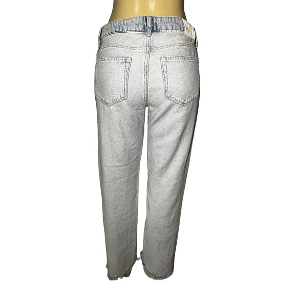 Paige Jeans Womens 27 Light Wash Panel Colorblock Straight Leg Raw Hem High Rise - Picture 2 of 12